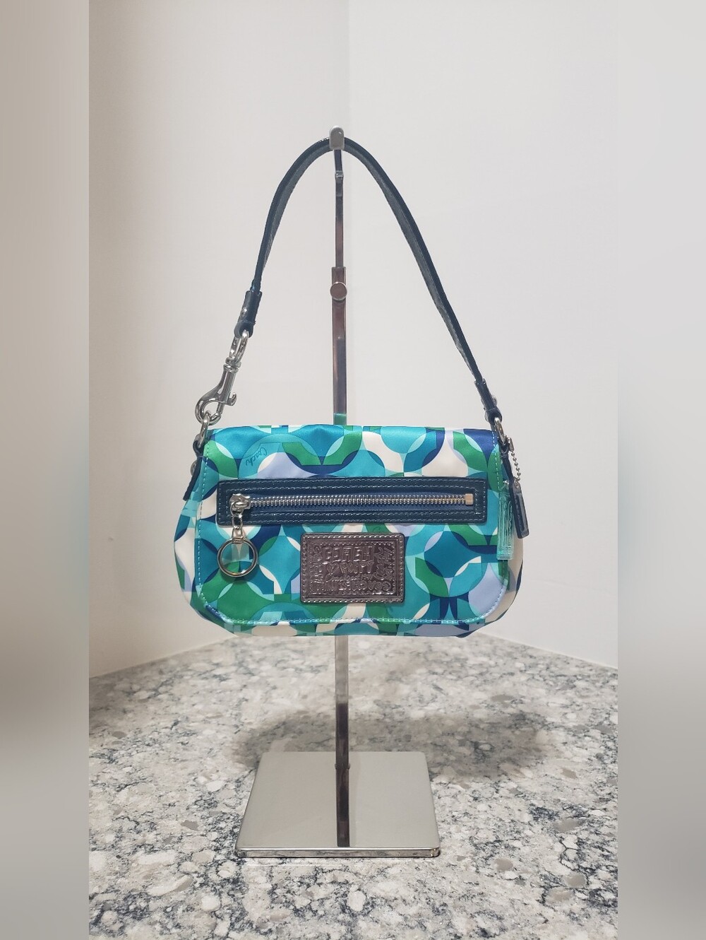 Coach Poppy y2k Blue & Teal Geometric Op Art Kaleidoscope Mini Shoulder Purse